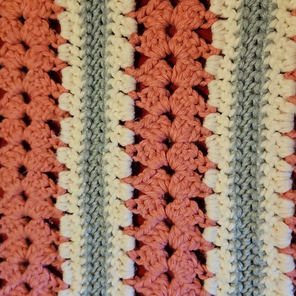 Cozy Handmafe 4 Generation Afghan Striped Pink and White Throw Blanket
